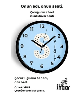 İsme Özel S Harfi Çocuk Odası Duvar Saati Orta Boy 30 cm Siyah Camlı Sessiz