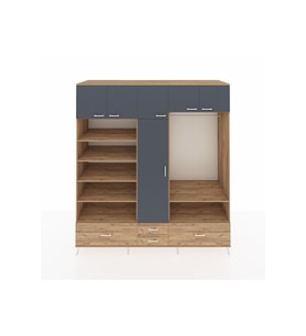 Kronos Dolap 18 Raflı 4 Çekmeceli Tek Askılı 220x59x243 Çam-Antrasit/Çam