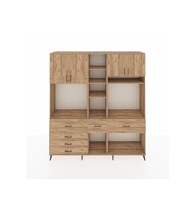 Hyperion Dolap 11 Raflı 6 Çekmeceli 4 Kapaklı 220x44x243 Çam-Çam/Çam