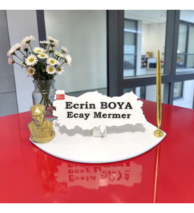 Sümen Ofis Doğal Beyaz Mermer İsimlik Haritalı Gold Tek Kalem ve Atatürk Biblosu