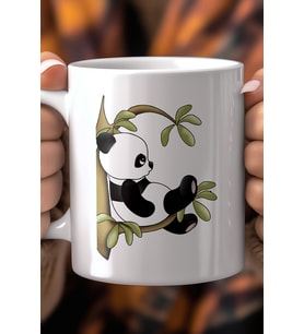 Sevimli Panda Desenli 330ml Baskılı Beyaz Seramik Kupa Bardak