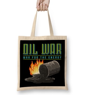 Oil War Oil Barrel Pixel Art Bez Çanta Uzun Saplı