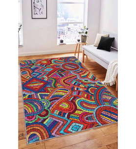 Çok Renkli Colorful Kaymaz Tabanlı Dekoratif Halı RV251 - 100 x 160 cm
