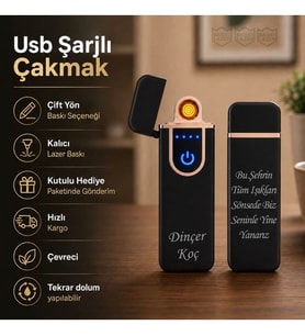 Kişiye Özel Çift Yön Baskı Seçeneğiyle Usb Şarjlı Çakmak - Hemen Kargo