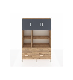 Hyperion Dolap 8 Raflı 4 Çekmeceli 3 Kapaklı 132x44x195 Çam-Antrasit/Çam