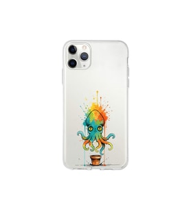 iPhone 11 Pro Max ile uyumlu Splash ahtapot tasarımlı şeffaf silikon kılıf