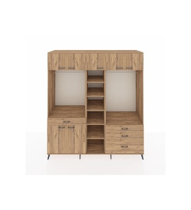 Kronos Dolap 11 Raflı 4 Çekmeceli 2 Askılı 220x59x243 Çam-Çam/Çam