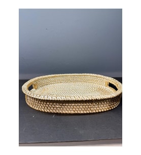 Dekoratif Polyester Hasır Tepsi Krem Gold