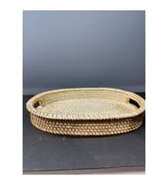 Dekoratif Polyester Hasır Tepsi Krem Gold