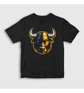 Presmono Unisex Çocuk Siyah Boğa Kafası Boğalı Sarı Lacivert Hediye T-Shirt 469079tt