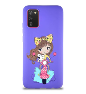 Samsung Galaxy A02S Soft Premier Kapak Vespagirl Tasarımlı Silikon Kılıf - Mor (Şeffaf)