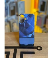 iPhone 16 Uyumlu Kristal Görünümlü Geometrik Desenli Parlak Kılıf (Mavi)