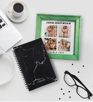 Canım Öğretmenim Kişiye Özel Doğal Ahşap 4 Fotoğraflı Çerçeve ve Defter Hediye Seti