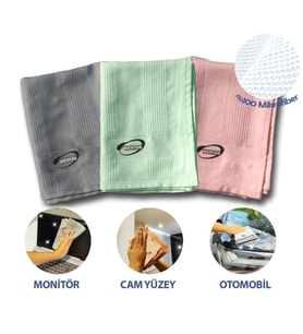 Roichil® İz Bırakmayan Mikrofiber Temizlik Bezi 3'lü Set Cam ve Ayna Silme Toz Alma Temizlik Bezi