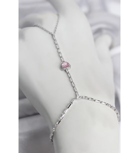 Gümüş Renk Pirinç Zirkon Taşlı Pembe Kalp Model Şahmeran