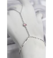 Gümüş Renk Pirinç Zirkon Taşlı Pembe Kalp Model Şahmeran