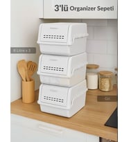 3'lü Set Organizer Erzak Kutusu Bpa Free Saklama Kutusu Soğanlık Sebzelik Sepet Gri 8 Lt x 3