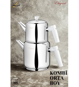 ELEGANT Kombi Orta Boy Bakalit Kulplu Çaydanlık Takımı - Beyaz