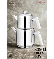 ELEGANT Kombi Orta Boy Bakalit Kulplu Çaydanlık Takımı - Beyaz
