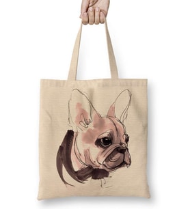 Pug Köpek Fransız Bulldog Bez Çanta Uzun Saplı