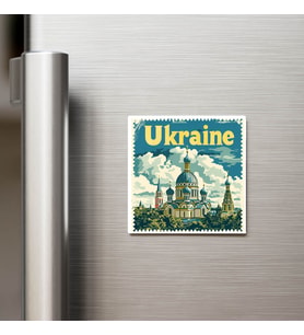 Ukrayna Ukraine - Posta Pulu Temalı Ülke - Baskılı Buzdolap Magneti Kare - 9x9 cm