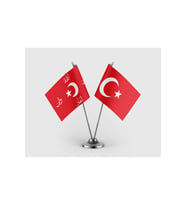 Ters Bayrak İttihad Terakki Bayrağı ve Türk Bayrağı İkili Saten Masa Bayrağı Takımı