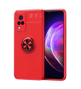Vivo V21 Kılıf Zore Ravel Yüzüklü Silikon Kılıf (Kırmızı)