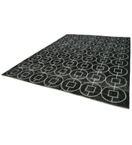 Siyah Halı Geometrik Motifli Modern Eskitme Salon Halısı El Dokuma Tasarım Koridor