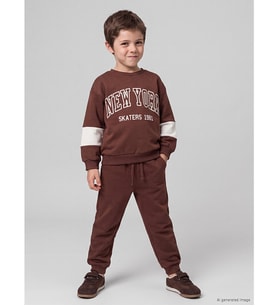LCW Kids Kahverengi Renk Bloklu Erkek Çocuk Takım