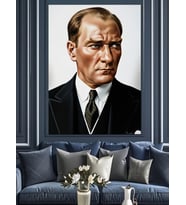 Atatürk Ciddi Bakış Portresi Dekoratif Kanvas - Mdf Ahşap Tablo