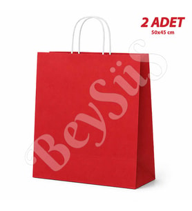50x45 cm Hediyelik Kağıt Çanta Kırmızı 2 Adet