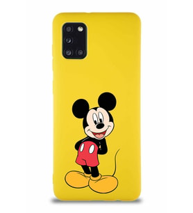 Samsung Galaxy A31 Soft Premier Kapak Mickey Mouse-B Tasarımlı Silikon Kılıf - Sarı (Şeffaf)