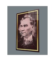 Miyrem Glasses Collection -A1^#  Gold Şerit Atatürk Cam Tablo (Çok Renkli)