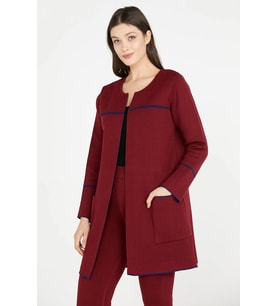 Uzun Triko Ceket - Bordo - Lacivert (Bordo-Lacivert)