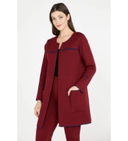 Uzun Triko Ceket - Bordo - Lacivert (Bordo-Lacivert)