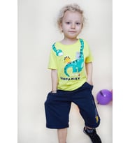 Breeze Girls & Boys Erkek Çocuk Şortlu Takım Mutlu Dinozor Aile Baskılı 1-4 Yaş, Sarı