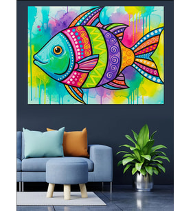 Renkli Balık Pop Art Dekoratif Kanvas - Mdf Ahşap Tablo
