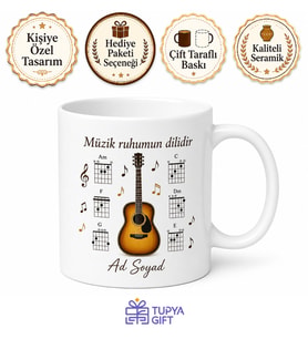 Akor Temalı Gitarist Kupası Özel Baskılı Porselen Kupa Bardak Hediye