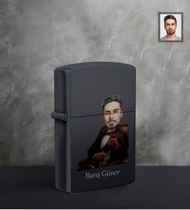 Kişiye Özel Babalar Günü Godfather Baba Karikatürlü UV Siyah Benzinli Çakmak Model-5
