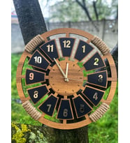 Kişiye Özel Halatlı Dekoratif Ahşap Duvar Saati 50 cm