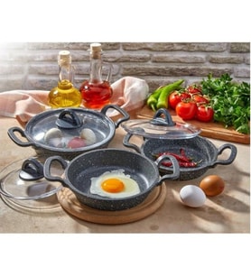 Eda Cookware ZK-905 Büyük Boy Asya 3'lü Granit Döküm Kapaklı Sahan Set