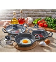 Eda Cookware ZK-905 Büyük Boy Asya 3'lü Granit Döküm Kapaklı Sahan Set