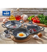 Eda Cookware ZK-905 Büyük Boy Asya 3'lü Granit Döküm Kapaklı Sahan Set