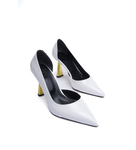Scarlet Beyaz Kırışık Rugan (8cm) Topuk  Boyu Günlük Kullanım Stiletto