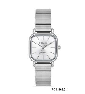 Ferrucci Kadın Kol Saati FC 01104 Kare Model Gümüş Renk Orjinal 2 Yıl Garantili + Bileklik Hediyeli