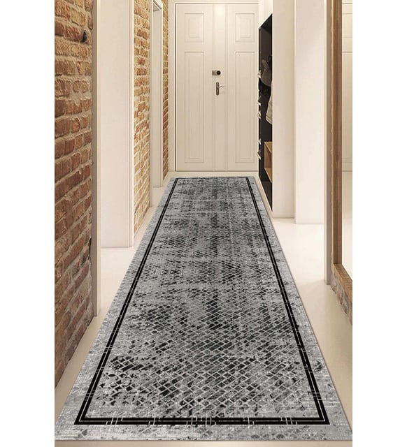 Dijital Baskılı Kaymaz Taban Yıkanabilir Modern Yolluk Ve Koridor Halısı NDU-SD-1092 (Gri)