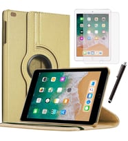 Apple iPad 5 Nesil / 6 Nesil Kılıf Ekran Koruyucu Ve Kalem Set (Gold)