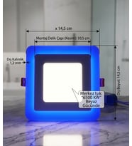 Kare Sıva Altı Led Spot Aydınlatma 9 WATT Çift Renk 3 Kademe Mavi Beyaz Gece Lambası Armatür