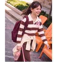 LCW Kids Kahverengi Polo Yaka Çizgili Kız Çocuk Tişört