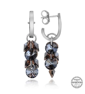 Swarovski Crystal Taşlı Gümüş Salkım Sallantılı Çivili Kadın Küpe